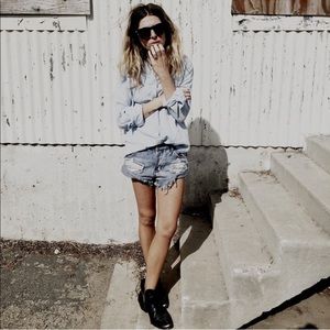 Soft Chambray Light Blue Button Up Shirt w/ Snaps